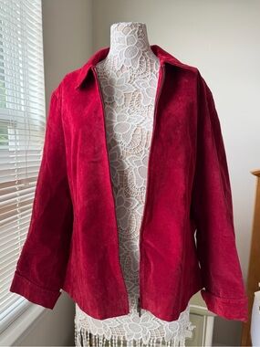 Pre-Loved Coldwater Creek Women's Cherry Red Suede Zip-Front Jacket Plus Size 3X